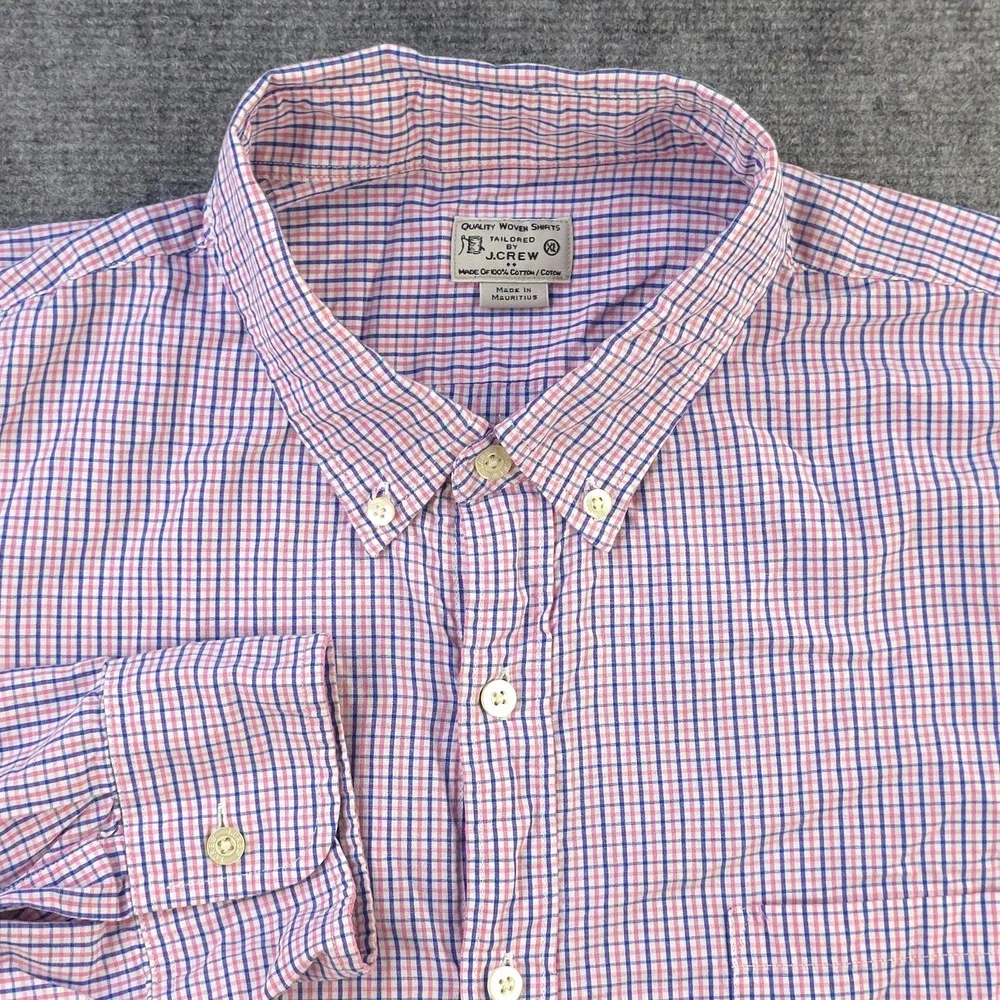 J Crew Shirt XL Pink Blue Check Long Sleeve Button Down‎ Cotton Pocket